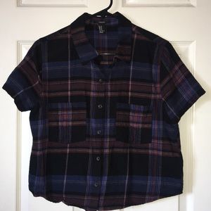 Plaid button up top